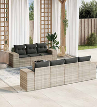 8-tlg. Garten-Sofagarnitur mit Kissen Hellgrau Poly Rattan