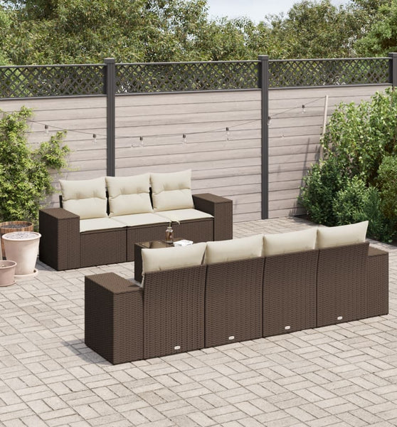 8-tlg. Garten-Sofagarnitur mit Kissen Braun Poly Rattan