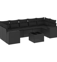 8-tlg. Garten-Sofagarnitur mit Kissen Schwarz Poly Rattan