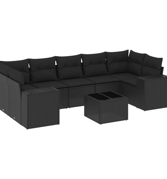 8-tlg. Garten-Sofagarnitur mit Kissen Schwarz Poly Rattan