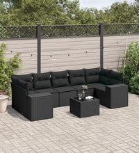 8-tlg. Garten-Sofagarnitur mit Kissen Schwarz Poly Rattan