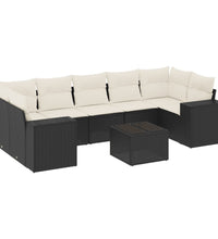 8-tlg. Garten-Sofagarnitur mit Kissen Schwarz Poly Rattan