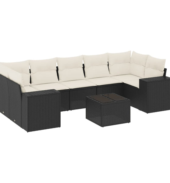 8-tlg. Garten-Sofagarnitur mit Kissen Schwarz Poly Rattan