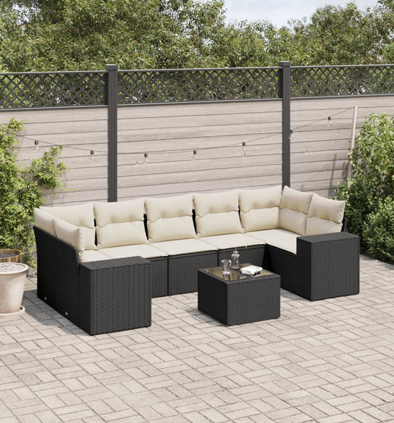 8-tlg. Garten-Sofagarnitur mit Kissen Schwarz Poly Rattan