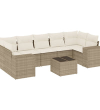 8-tlg. Garten-Sofagarnitur mit Kissen Beige Poly Rattan