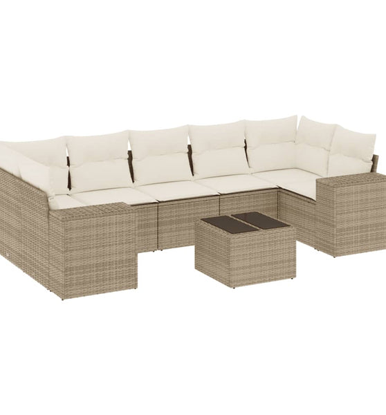 8-tlg. Garten-Sofagarnitur mit Kissen Beige Poly Rattan