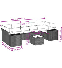 8-tlg. Garten-Sofagarnitur mit Kissen Grau Poly Rattan