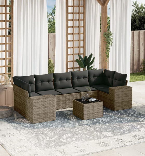 8-tlg. Garten-Sofagarnitur mit Kissen Grau Poly Rattan