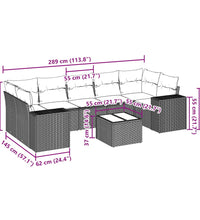 8-tlg. Garten-Sofagarnitur mit Kissen Hellgrau Poly Rattan