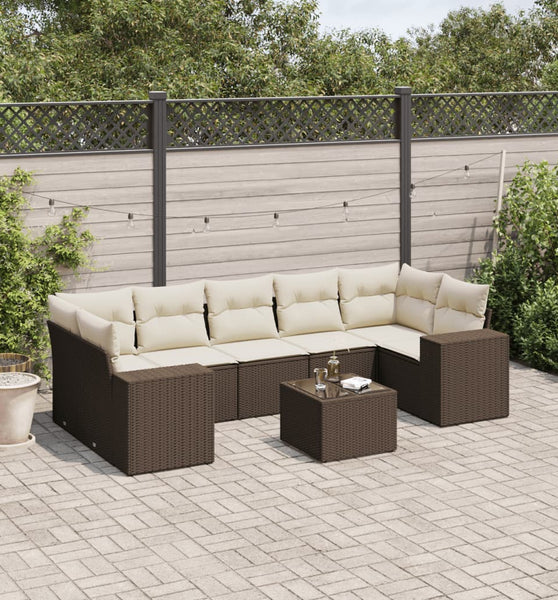 8-tlg. Garten-Sofagarnitur mit Kissen Braun Poly Rattan