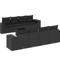 9-tlg. Garten-Sofagarnitur mit Kissen Schwarz Poly Rattan