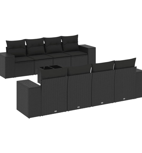 9-tlg. Garten-Sofagarnitur mit Kissen Schwarz Poly Rattan