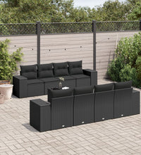 9-tlg. Garten-Sofagarnitur mit Kissen Schwarz Poly Rattan