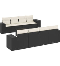 9-tlg. Garten-Sofagarnitur mit Kissen Schwarz Poly Rattan