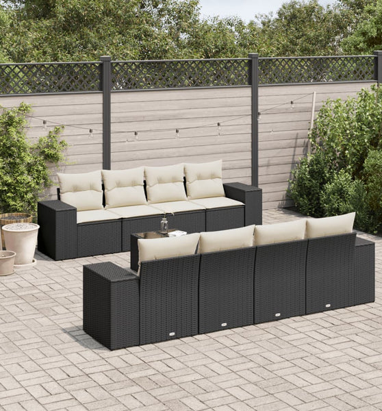 9-tlg. Garten-Sofagarnitur mit Kissen Schwarz Poly Rattan