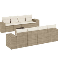 9-tlg. Garten-Sofagarnitur mit Kissen Beige Poly Rattan