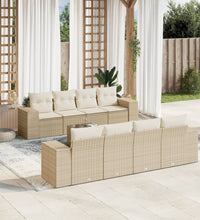 9-tlg. Garten-Sofagarnitur mit Kissen Beige Poly Rattan