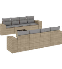 9-tlg. Garten-Sofagarnitur mit Kissen Beige Poly Rattan