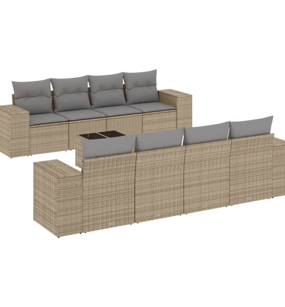 9-tlg. Garten-Sofagarnitur mit Kissen Beige Poly Rattan