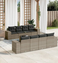 9-tlg. Garten-Sofagarnitur mit Kissen Grau Poly Rattan