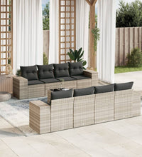 9-tlg. Garten-Sofagarnitur mit Kissen Hellgrau Poly Rattan