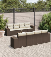 9-tlg. Garten-Sofagarnitur mit Kissen Braun Poly Rattan