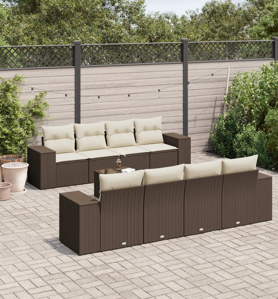 9-tlg. Garten-Sofagarnitur mit Kissen Braun Poly Rattan