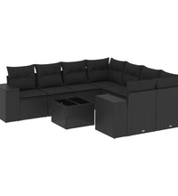 9-tlg. Garten-Sofagarnitur mit Kissen Schwarz Poly Rattan