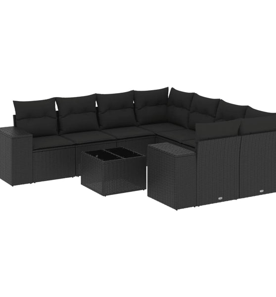 9-tlg. Garten-Sofagarnitur mit Kissen Schwarz Poly Rattan