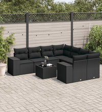 9-tlg. Garten-Sofagarnitur mit Kissen Schwarz Poly Rattan