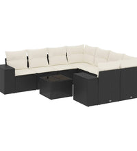 9-tlg. Garten-Sofagarnitur mit Kissen Schwarz Poly Rattan