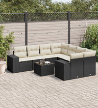 9-tlg. Garten-Sofagarnitur mit Kissen Schwarz Poly Rattan