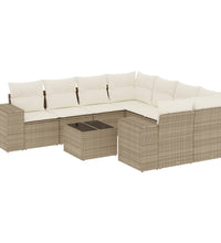 9-tlg. Garten-Sofagarnitur mit Kissen Beige Poly Rattan