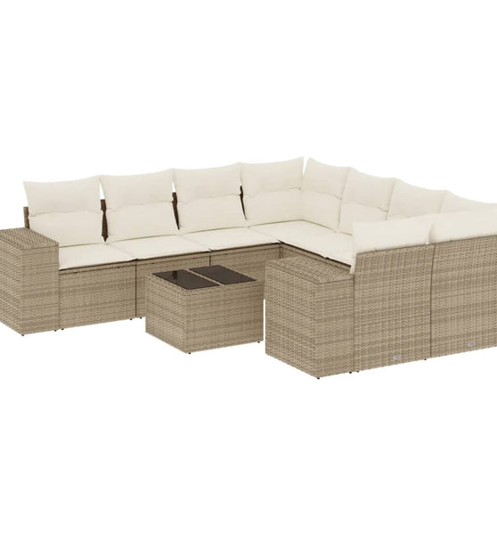 9-tlg. Garten-Sofagarnitur mit Kissen Beige Poly Rattan