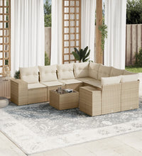 9-tlg. Garten-Sofagarnitur mit Kissen Beige Poly Rattan