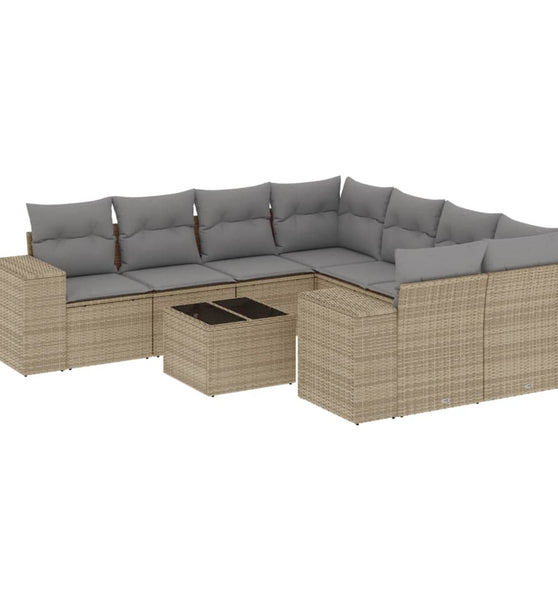 9-tlg. Garten-Sofagarnitur mit Kissen Beige Poly Rattan