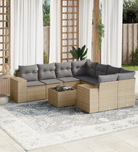 9-tlg. Garten-Sofagarnitur mit Kissen Beige Poly Rattan