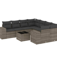 9-tlg. Garten-Sofagarnitur mit Kissen Grau Poly Rattan