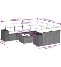 9-tlg. Garten-Sofagarnitur mit Kissen Hellgrau Poly Rattan