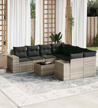 9-tlg. Garten-Sofagarnitur mit Kissen Hellgrau Poly Rattan