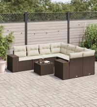 9-tlg. Garten-Sofagarnitur mit Kissen Braun Poly Rattan