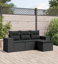 4-tlg. Garten-Sofagarnitur mit Kissen Schwarz Poly Rattan