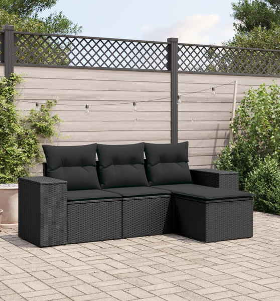 4-tlg. Garten-Sofagarnitur mit Kissen Schwarz Poly Rattan