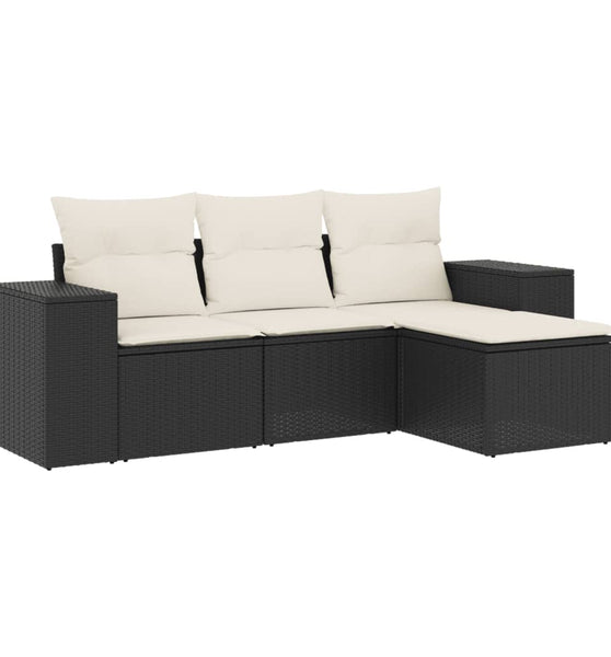 4-tlg. Garten-Sofagarnitur mit Kissen Schwarz Poly Rattan