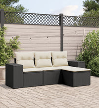 4-tlg. Garten-Sofagarnitur mit Kissen Schwarz Poly Rattan