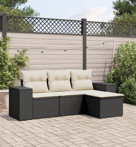 4-tlg. Garten-Sofagarnitur mit Kissen Schwarz Poly Rattan