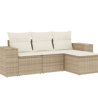 4-tlg. Garten-Sofagarnitur mit Kissen Beige Poly Rattan