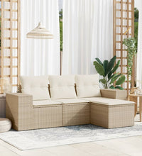 4-tlg. Garten-Sofagarnitur mit Kissen Beige Poly Rattan