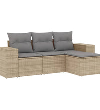 4-tlg. Garten-Sofagarnitur mit Kissen Beige Poly Rattan