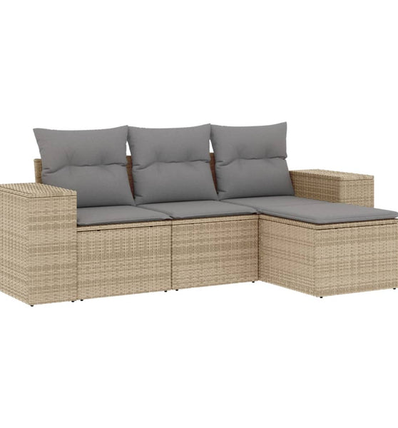 4-tlg. Garten-Sofagarnitur mit Kissen Beige Poly Rattan